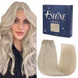 Fshine Haarverlängerung Echthaar Tressen Echthaar 30cm 80g Echthaar Extensions zum Einnähen Platinblond Haartressen Echthaar zum Einnähen Weft Extensions Echthaar Farbe 60