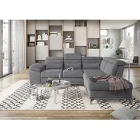 Ecksofa SIT & MORE "Cabrio L-Form, mit Sitztiefenverstellung, Arm- und Kopfteilverstellung" Sofas Gr. B/H/T: 274cm x 87cm x 230cm, Struktur weich, Ottomane rechts, mit Bettfunktion-mit Bettkasten-mit Armteilfunktion-mit 3 Nierenkissen, grau 3 Nierenkissen, Federkern, optional Bettfunktion und Stauraum Bestseller