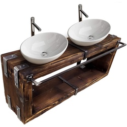 CHYRKA Waschbeckenschrank Badmöbel Waschtisch BORYSLAW-Bad Waschbecken Hängeschrank Waschtischunterschrank Waschbecken-Unterschrank Metall Holz Loft Handmade braun 160 cm x 28 cm