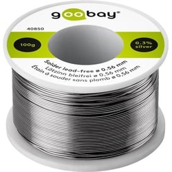 Goobay Profi Lötzinn bleifrei, ø 0,56 mm, 100 g - Zusammensetzung: 0,3 % Silber, 0,7 % Kupfer, 96,5 % Zinn, Flussmittelanteil: 2,5 %, Schmelzpunkt 217° C