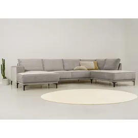 OTTO home Wohnlandschaft XXL Sofa Oland, Struktur, Flachgewebe, Luxus-Microfaser, Boucle, U-Form, 345 cm, Wellenunterfederung, Skandi-Design, Metallfüße beige