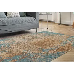 Teppich PADIRO "Primavera 725", bunt (sand, blau), B:200cm H:5mm L:290cm, Chenille, Baumwolle, Polyester, Teppiche, Flachgewebe, farbenfroher Vintage Look, Wohnzimmer