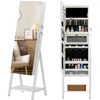 sogesfurniture Schmuckschrank Spiegelschrank stehend, Standspiegel Ankleidespiegel für Schlafzimmer Wohnzimmer, Schmuckaufbewahrung für Halsketten, Ringe, Ohrringe, abschließbar, 157x42x37cm