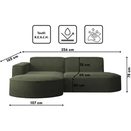 kaiser möbel Ecksofa, Sofa L form, Couch L form MODENA L STUDIO stoff Neve Olive Links
