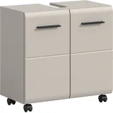 WELLTIME Waschbeckenunterschrank WELLTIME "FLORENZ, Waschbeckenunterschrank mit Rollen, hochwertige MDF-Front", beige (kaschmir nachbildung), B:60cm H:58cm T:31cm, FSC-zertifizierter Holzwerkstoff, Schränke, Waschbeckenunterschrank, Waschbeckenunterschrank, WBU,