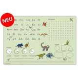 coveryourdesk www.cover-your-desk.de Pädagogische Schreibtischunterlage – Dino Dinosaurier – ABC & 1x1 – 60x40 cm – abwischbares Vinyl – von Lehrern zur Einschulung empfohlen, ergonomisches Schreibgefühl – Made in Germany