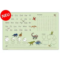 coveryourdesk www.cover-your-desk.de Pädagogische Schreibtischunterlage – Dino Dinosaurier – ABC & 1x1 – 60x40 cm – abwischbares Vinyl – von Lehrern zur Einschulung empfohlen, ergonomisches Schreibgefühl – Made in Germany