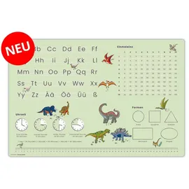 coveryourdesk www.cover-your-desk.de Pädagogische Schreibtischunterlage – Dino Dinosaurier – ABC & 1x1 – 60x40 cm – abwischbares Vinyl – von Lehrern zur Einschulung empfohlen, ergonomisches Schreibgefühl – Made in Germany