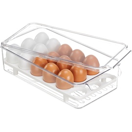 Relaxdays Eierbox, 18 Eier, Eierorganizer für Kühlschank, Eierdose mit Deckel, HBT: 8 x 16,5 x 31,5 cm,