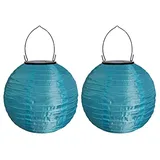Yeehliny Solar Lampions Außen Wetterfest Solar LED Laterne Wasserdicht Nylon Garten Laterne Solarlaterne für außen Hängend Solarlampiongs Runder Lampenschirm Garten Deko Außendeko (20cm/2PCS/Blau)