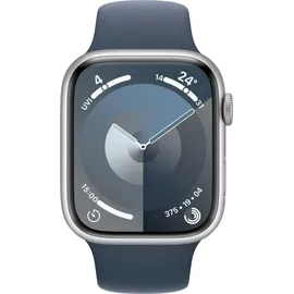 Apple Watch Series 9 GPS 45 mm Aluminiumgehäuse silber, Sportarmband sturmblau M/L