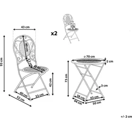 Beliani Bistroset hellgrün Metall 2er Balkon Terrasse Zusammenklappbar Garten romantisch - Grün