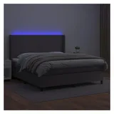 vidaXL Boxspringbett mit Matratze & LED Grau 180x200 cm Kunstleder