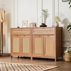 VEVOR Rattanschrank mit 4 Türen 2 Schubladen Verstellbare Rattankommode 2 Stk.