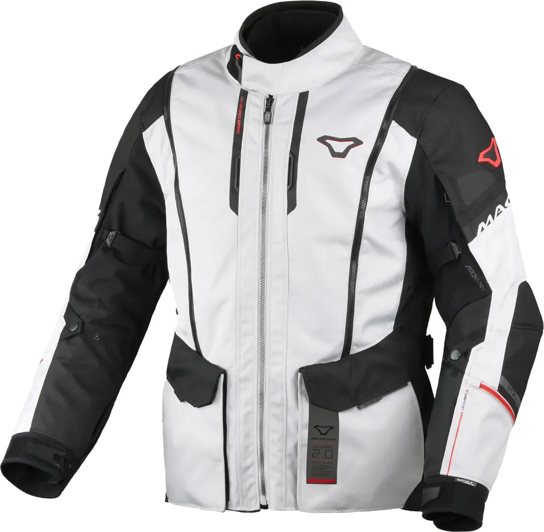 Macna Air Hybrid 2.0 wasserdichte Motorrad Textiljacke, schwarz-grau-rot, Größe S für Männer