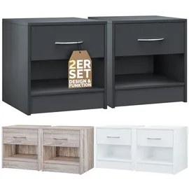 CASARIA Casaria® Nachttisch Kiel 109669, anthrazit, 2er Set, mit Schublade (B/H/T) 39 x 41 x 28cm