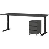 KADIMA DESIGN Büromöbel Set 2-teilig Schreibtisch 180x80cm & Rollcontainer Graphit Einstellbar 68-91 cm & Soft-Close Made in Germany Kadima Design