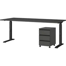 KADIMA DESIGN Büromöbel Set 2-teilig Schreibtisch 180x80cm & Rollcontainer Graphit Einstellbar 68-91 cm & Soft-Close Made in Germany Kadima Design