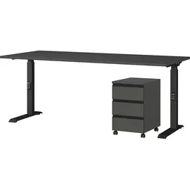 KADIMA DESIGN Büromöbel Set 2-teilig Schreibtisch 180x80cm & Rollcontainer Graphit Einstellbar 68-91 cm & Soft-Close Made in Germany Kadima Design