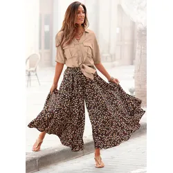 Hosenrock LASCANA, Damen, Gr. 36, braun (braun, bedruckt), Web, Obermaterial: 100% Polyester, bedruckt, modisch, figurumspielend knöchelfrei, Röcke, aus glatter Ware, Culotte, extraweites Bein, Topseller