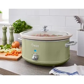 Swan SF17031GNEU Slow Cooker 6,5L, Antihaft-Keramisches PFOA- und PTFE-freies, Vintage Grün, - Grün