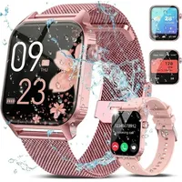 Forrlite 2026 Neues Smartwatch Damen Herren mit Telefonfunktion, Smartwatch 1.85'' HD Fitnessuhr,Silikonarmband + Metallarmband Kombinationsset,Smart Watch for Women mit 200+ Sportmodi,Fitness Tracker mit Herzfrequenz,SpO2,Schrittzähler & Schlafmonitor,IP68 für iOS Android, Silikon- und Edelstahlarmband Kombination, Silikon- und Edelstahlarmband Kombination rosa