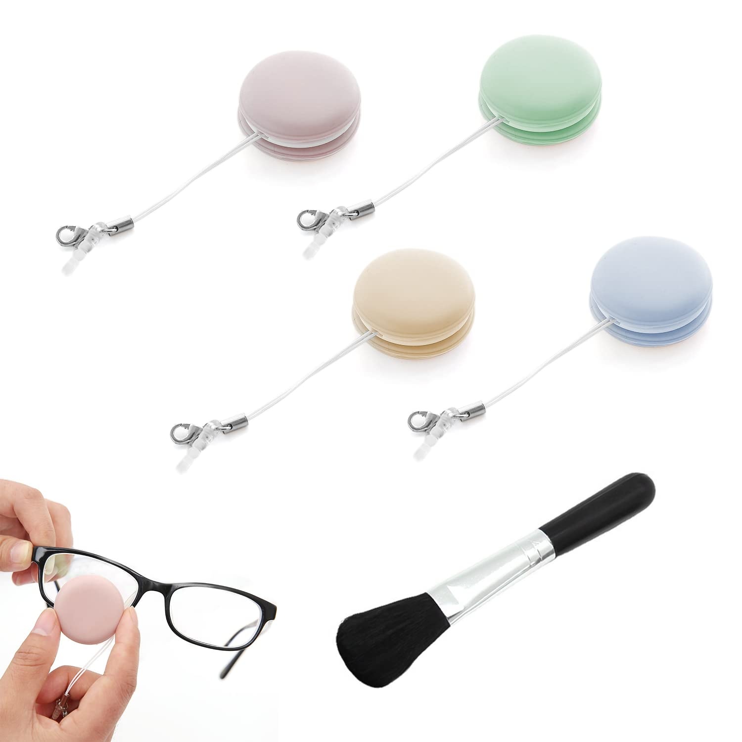 4 Pieces of Macaroni Color Screen Wipe, Mobile Phone, Eyeglasses, Camera Lens Wipe and 1 Piece of Cleaning Brush, Succulents dust Brush, Mobile Phone Accessories