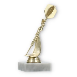 Pokal Kunststofffigur Dartpfeil gold auf weißem Marmorsockel 17,0cm
