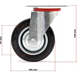 Wiltec Lenkrolle Ø100mm bis 70kg Tragkraft mit Gummirad ungebremst, leiser Lauf, Transportrolle Möbelrolle Laufrolle Möbel-Lenkrolle