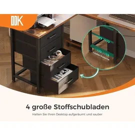 luxuskollektion Eckschreibtisch L Form mit Schubladen und Steckdosen, Vintage-Braun