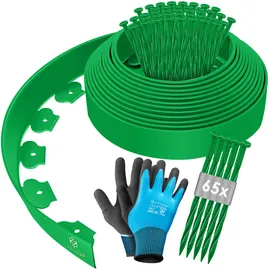 Kesser KESSER® Flexible Rasenkante aus Kunststoff Länge 10m Höhe 5cm, mit 50 Erdanker + Handschuhe, Beeteinfassung Beetumrandung Beetbegrenzung Mähkante Pflastersteine Palisade