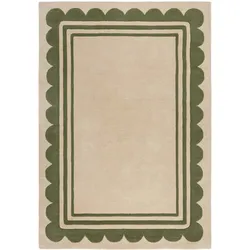 Wollteppich FLAIR RUGS "Lois", grün, B:120cm H:7mm L:170cm, Wolle, Teppiche, Lois Wollteppich mit Jakobsmuschelbordüre