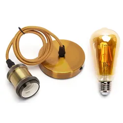 Aigostar E27 Vintage Lampenfassung mit kabel Metall Nostalgie Retro inkl. LED Leuchtmittel Gold