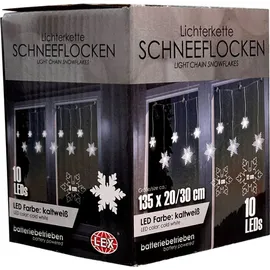 INDA-EXCLUSIV 10er LED Lichtervorhang Lichterkette Schneeflocke Beleuchtung Batterie kaltweiß