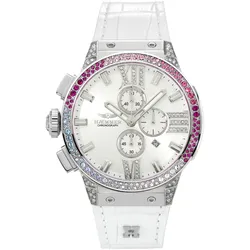 Chronograph HAEMMER GERMANY "EMINENT", weiß, Armbanduhren, Damen, Quarzuhr, Damenuhr, Datum, Stoppfunktion, Saphirglas, Lederarmband