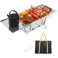 Dripex BBQ Campinggrill Edelstahl Faltbare Klappgrill Klein Holzkohlegrill Outdoor Picknickgrill für Camping Grillparty Reisen (Silber: 65 x 25 x 14cm)