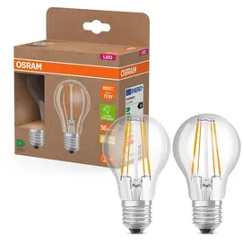 Osram LED Classic LED-Lampe A 75 in klassischer Kolbenform, klarer Glaskörper, 5 W, 1055 lm, E27 Fassung, warmweißes Licht mit 2700 K, EEK A, 60 mm Durchmesser, 2er-Pack