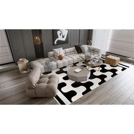 mazovia Teppich, Schwarz, Creme, Textil, Abstrakt, Rechteckig, 200x300 cm, Oeko-Tex® Standard 100, für Fußbodenheizung geeignet, Hausstauballergiker in verschiedenen Größen erhältlich, pflegeleicht, strapazierfähig, Teppiche & Böden, Teppiche, Moderne