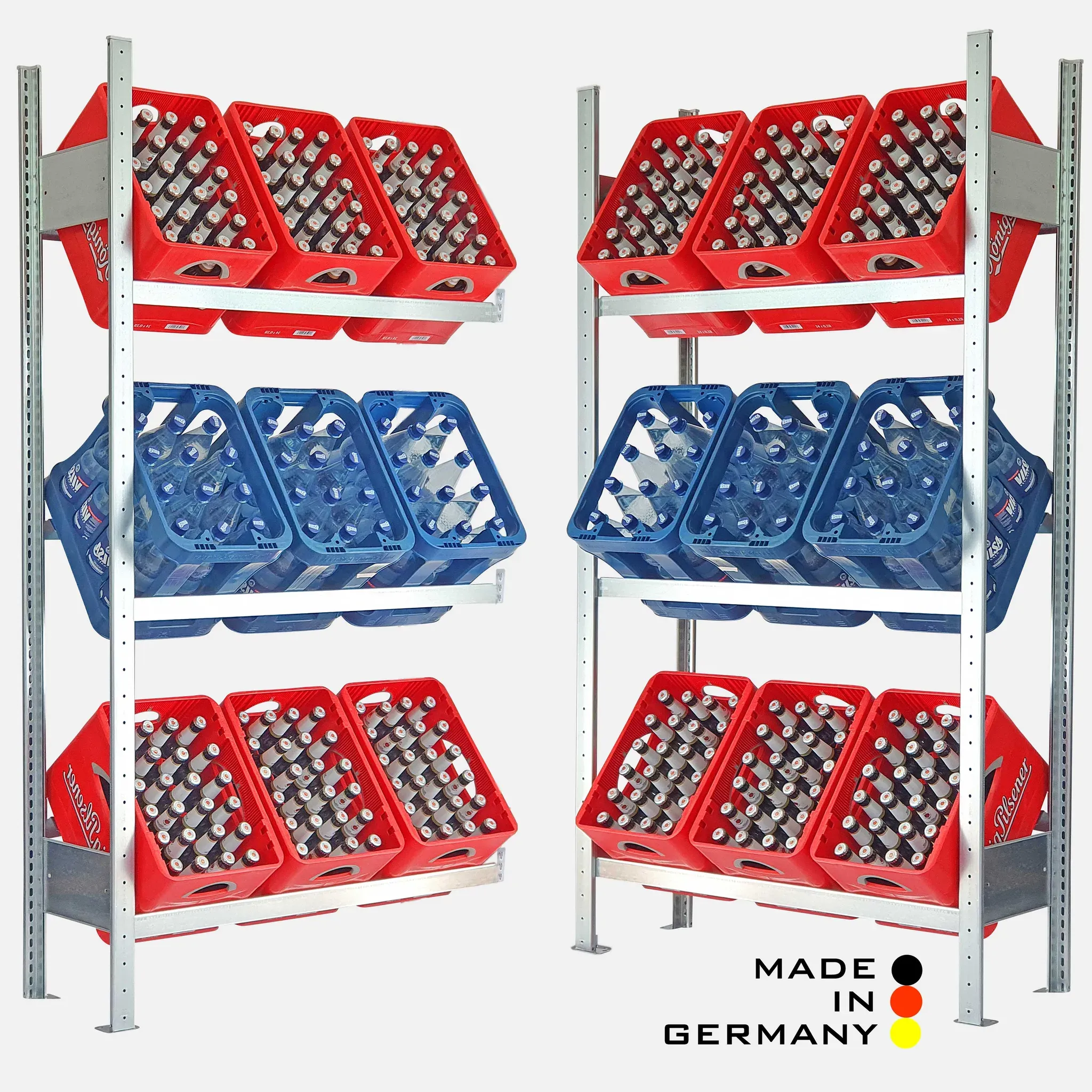 Getränkekistenregal 185×100 cm – 3 Ebenen, Anbauregal, verzinkt [GR100-AR-004]