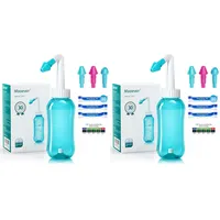 Nasendusche Set, Nasenspülkanne zur Nasenreinigung und Nasenspülung,BPA-frei, 300 ml, mit 30 Nasenwasch-Salzpaketen und Aufkleberthermometer(Grün) (Packung mit 2)