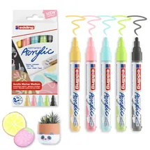 edding 5100 Acrylic Pastell Medium, sortiert, Rundspitze 2-3mm, wasserfest, 5 Stück