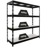 Proregal Schwerlastregal Metall 200x200x60cm Schwarz 4 Melamin-Ebenen