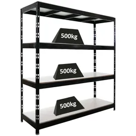 Proregal Schwerlastregal Metall 200x200x60cm Schwarz 4 Melamin-Ebenen