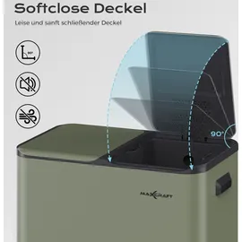 MAXCRAFT Mülleimer / Treteimer mit Soft Close Deckel und 2 Inneneimern - 60 Liter in Grün