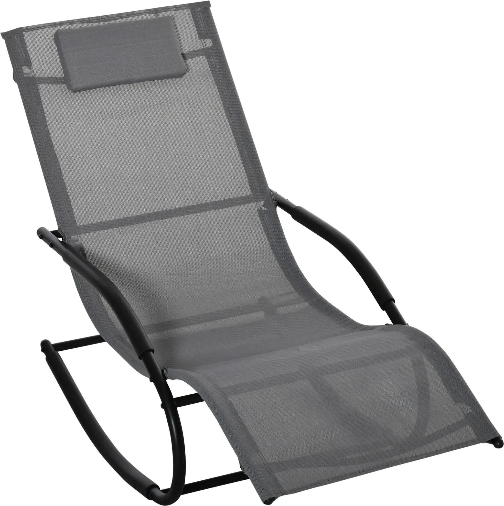 Outsunny Schaukelstuhl mit ergonomischem Rocking Chair mit Kopfstütze und Armlehnen verzinktes Metall Textilen 63 B x 160 T x 88 H cm Grau   Aosom