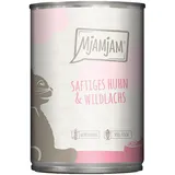 MjAMjAM 6x400g MjAMjAM saftiges Huhn und Wildlachs Katzenfutter nass