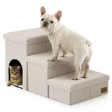 COZY KISS Hundetreppe für Kleine Hunde mit Stauraum, Breite Haustiertreppe Faltbare für Bett und Couch, Hunderampe mit Rutschfestem Boden, Lecksichere (Beige, Condo(83x43x43cm), 3)