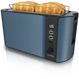 Arendo - Edelstahl Toaster Langschlitz 4 Scheiben - Defrost Funktion - wärmeisolierendes Gehäuse - mit integrierten Brötchenaufsatz - Krümelschublade - Display mit Restzeitanzeige - Admiral Blau