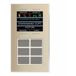 Glas-Infomodul mit sechs plus vier kapazitiven Tasten, 2,8 Zoll-Grafikdisplay und Temperatursensor in Champagner, LCN-GT10DC