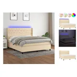 vidaXL Boxspringbett mit Matratze & LED Creme 180x200 cm Stoff